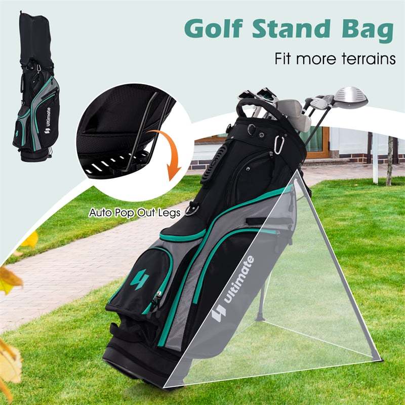 12 Pieces Men's Complete Golf Club Set Right Hand, Golf Club Package Set with 460CC Alloy Driver, #3 Fairway, Rain Hood, Portable Golf Stand Bag