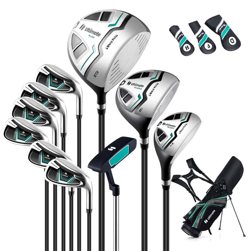 12 Pieces Men's Complete Golf Club Set Right Hand, Golf Club Package Set with 460CC Alloy Driver, #3 Fairway, Rain Hood, Portable Golf Stand Bag
