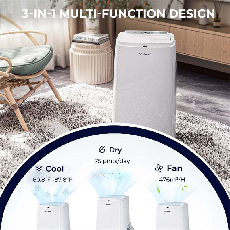 12000 BTU Portable Air Conditioner, 3-in-1 Quiet AC Unit with Fan, Dehum, Sleep Mode & Window Kit, Cools 450 Sq.Ft for Bedroom, Office, Living Room