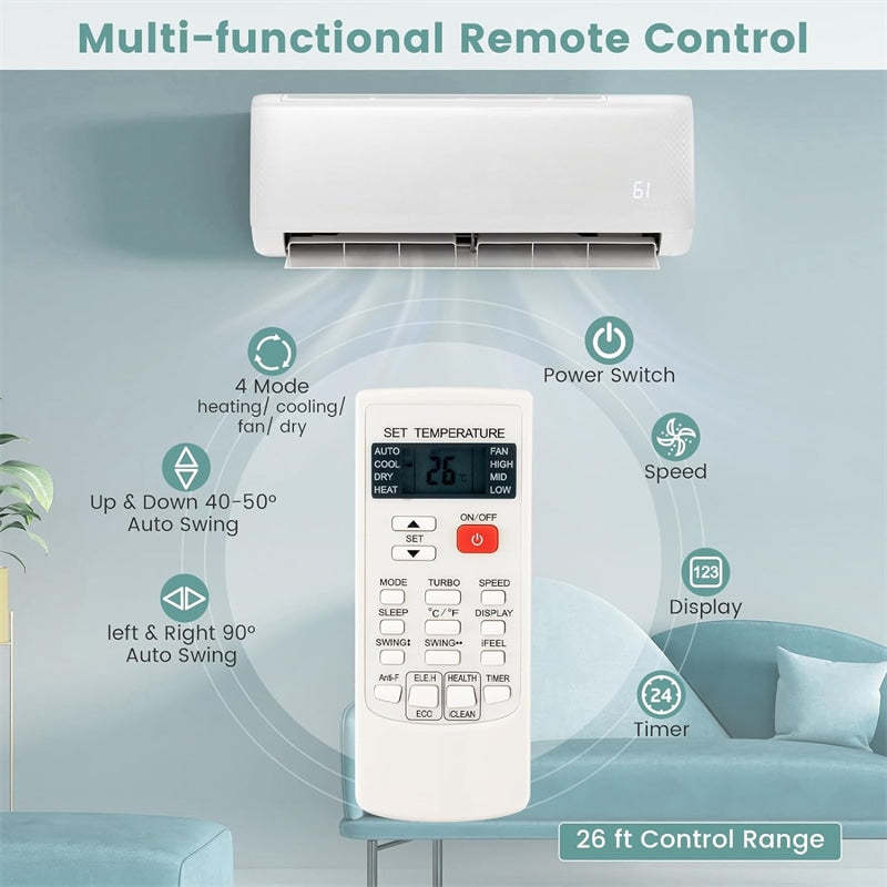12000BTU Mini Split Air Conditioner & Heater 21 SEER2 208-230V Energy Star Ductless AC Unit with Heating System, Heat Pump, Remote Control