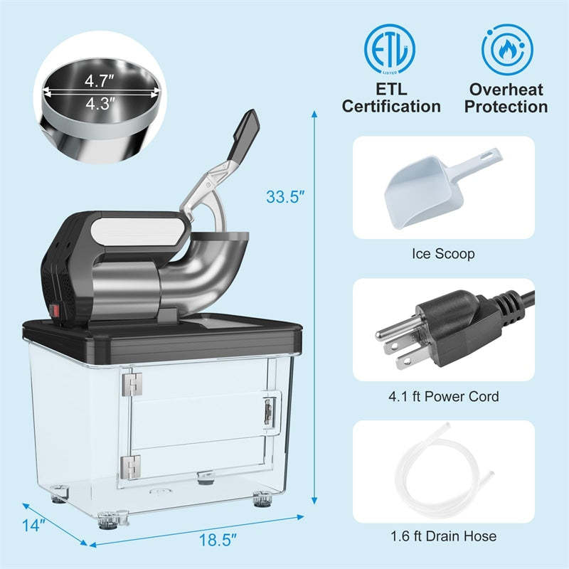 660LBS/H Commercial Snow Cone Machine, 300W ETL-Approved 120V Electric Ice Shaver with Stainless Steel Dual Blades for Home, Restaurants, Bars