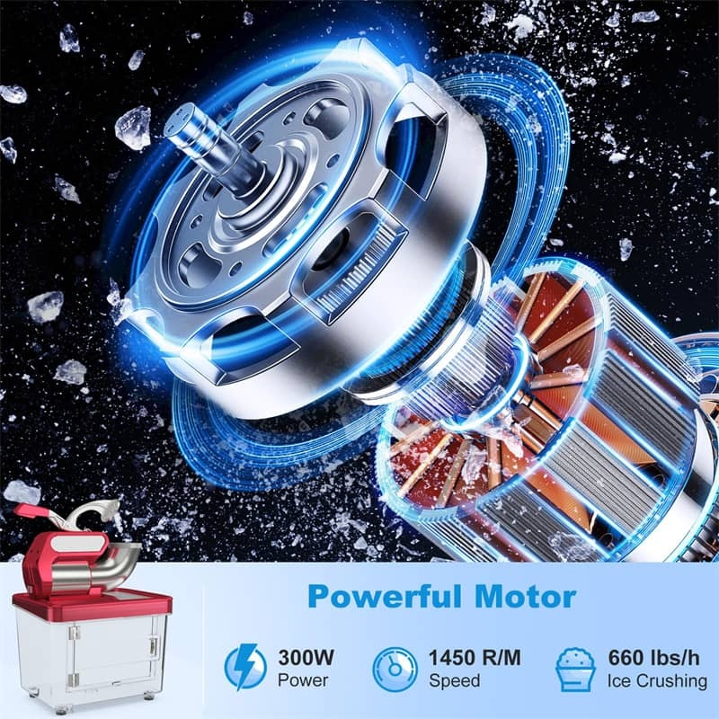 660LBS/H Commercial Snow Cone Machine, 300W ETL-Approved 120V Electric Ice Shaver with Stainless Steel Dual Blades for Home, Restaurants, Bars