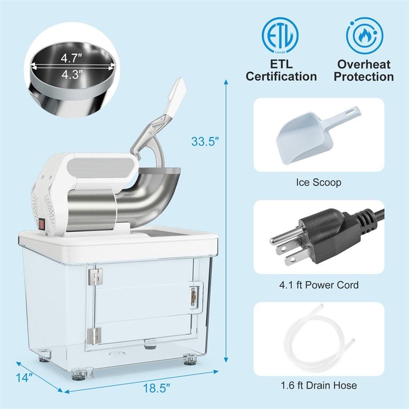 660LBS/H Commercial Snow Cone Machine, 300W ETL-Approved 120V Electric Ice Shaver with Stainless Steel Dual Blades for Home, Restaurants, Bars