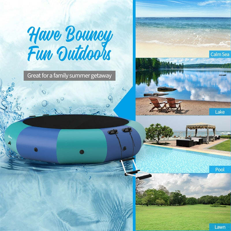 12FT Inflatable Water Trampoline, Floating Lake Trampoline with 500W Electric Inflator & Rope Ladder, Recreational Water Bouncer for Pool