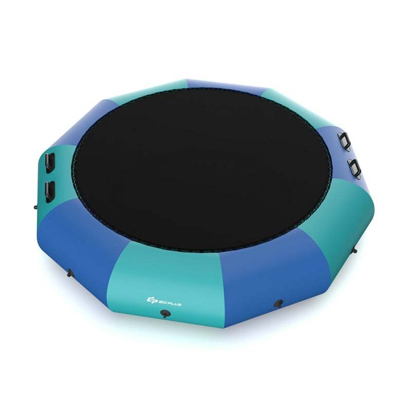 12FT Inflatable Water Trampoline, Floating Lake Trampoline with 500W Electric Inflator & Rope Ladder, Recreational Water Bouncer for Pool