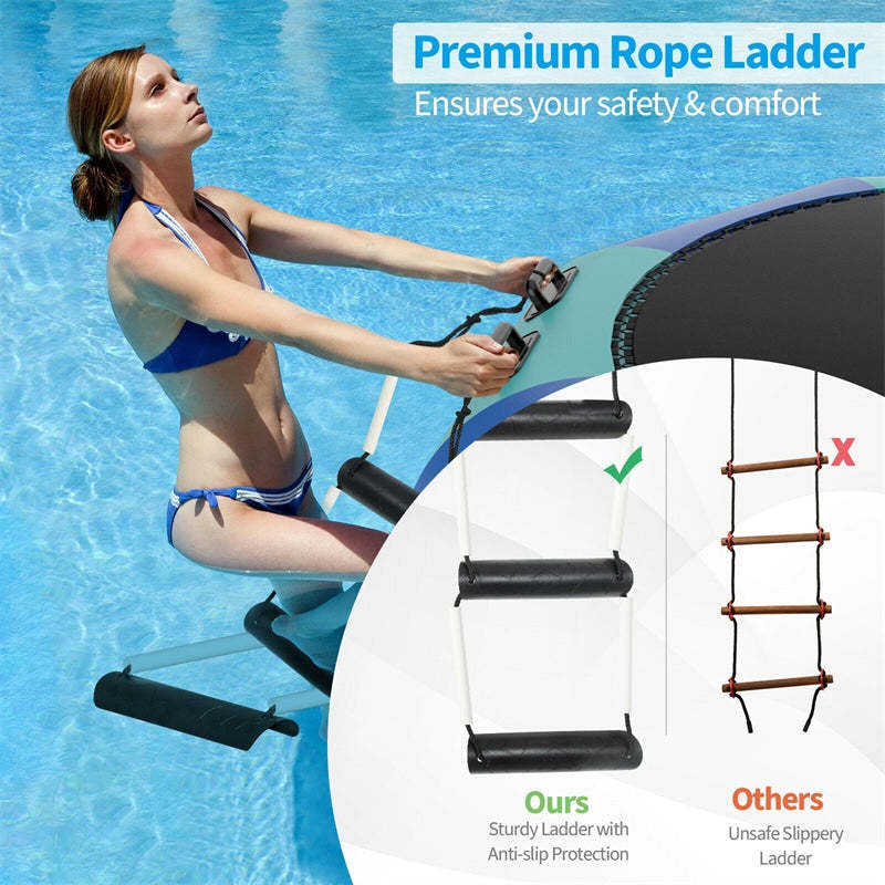12FT Inflatable Water Trampoline, Floating Lake Trampoline with 500W Electric Inflator & Rope Ladder, Recreational Water Bouncer for Pool