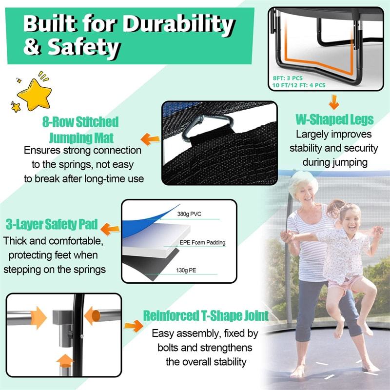12FT Outdoor Recreational Trampoline with Enclosure Net Safety Pad & Ladder for Kids Adults