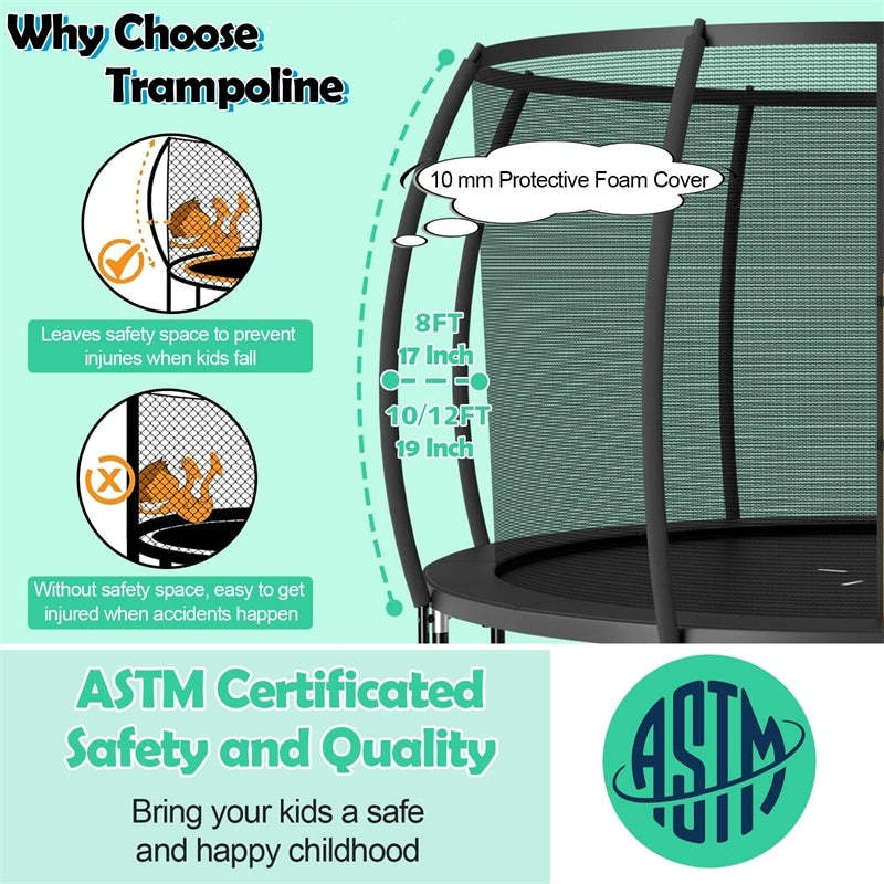 10FT Trampoline ASTM Approved Outdoor Recreational Trampoline with Safety Enclosure Net & Ladder for Kids Adults