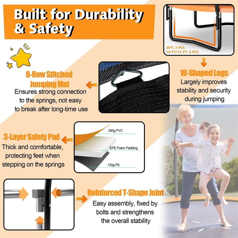 8FT Trampoline Outdoor Recreational Trampoline with Enclosure Net Safety Pad & Ladder for Kids Adults