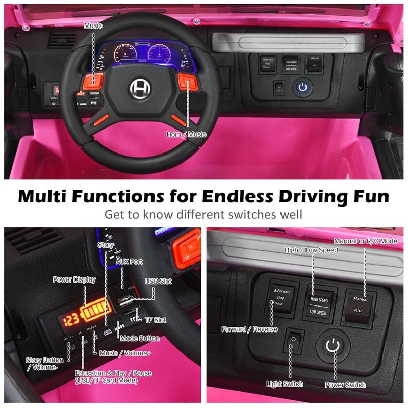 2-Seater Kids Ride on Truck, 12V Battery Powered Electric Vehicle with Remote Control & Lights for Boys Girls Gifts