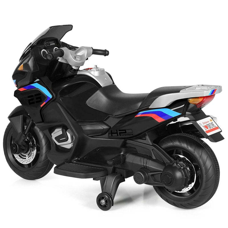 12V Kids Ride-On Motorcycle with Training Wheels, LED Lights & Foot Pedal, Battery-Powered Electric Ride On Motorbike for Boys/Girls Ages 3+