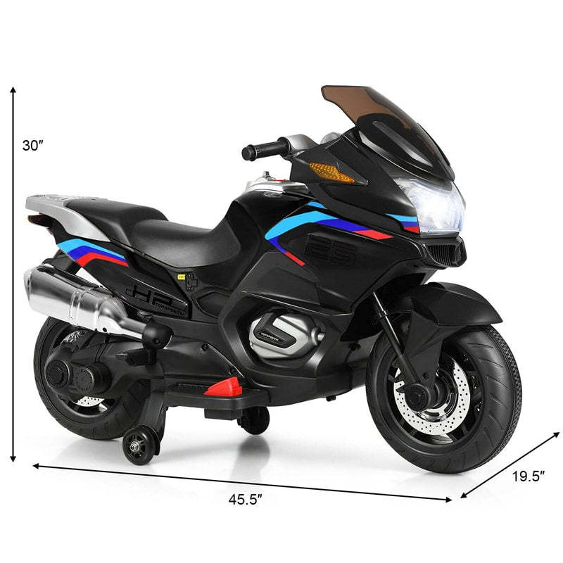 12V Kids Ride-On Motorcycle with Training Wheels, LED Lights & Foot Pedal, Battery-Powered Electric Ride On Motorbike for Boys/Girls Ages 3+