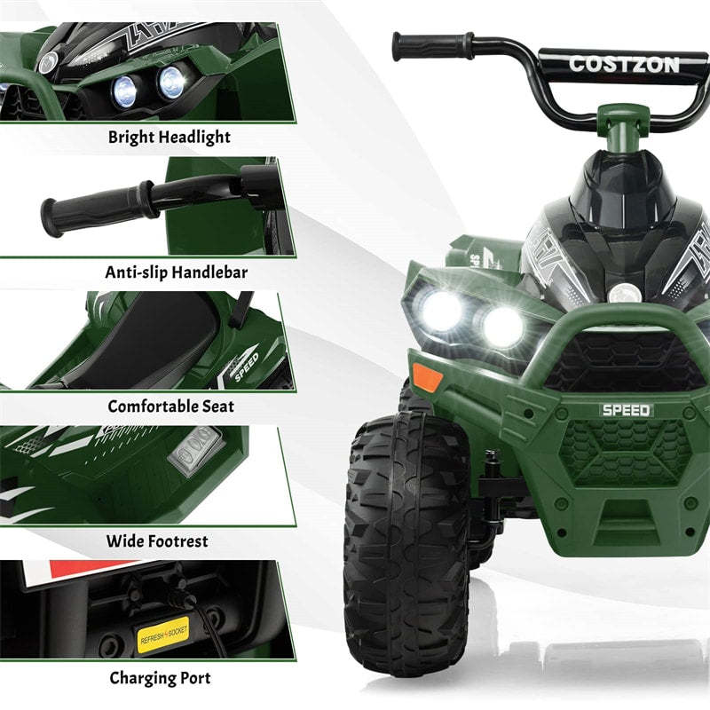 12V Kids Ride-On ATV, Battery Powered Electric 4-Wheeler Quad Car with Adjustable Speed, Lights & Treaded Tires for Boys & Girls
