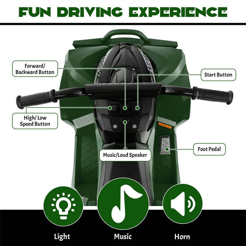 12V Kids Ride-On ATV, Battery Powered Electric 4-Wheeler Quad Car with Adjustable Speed, Lights & Treaded Tires for Boys & Girls