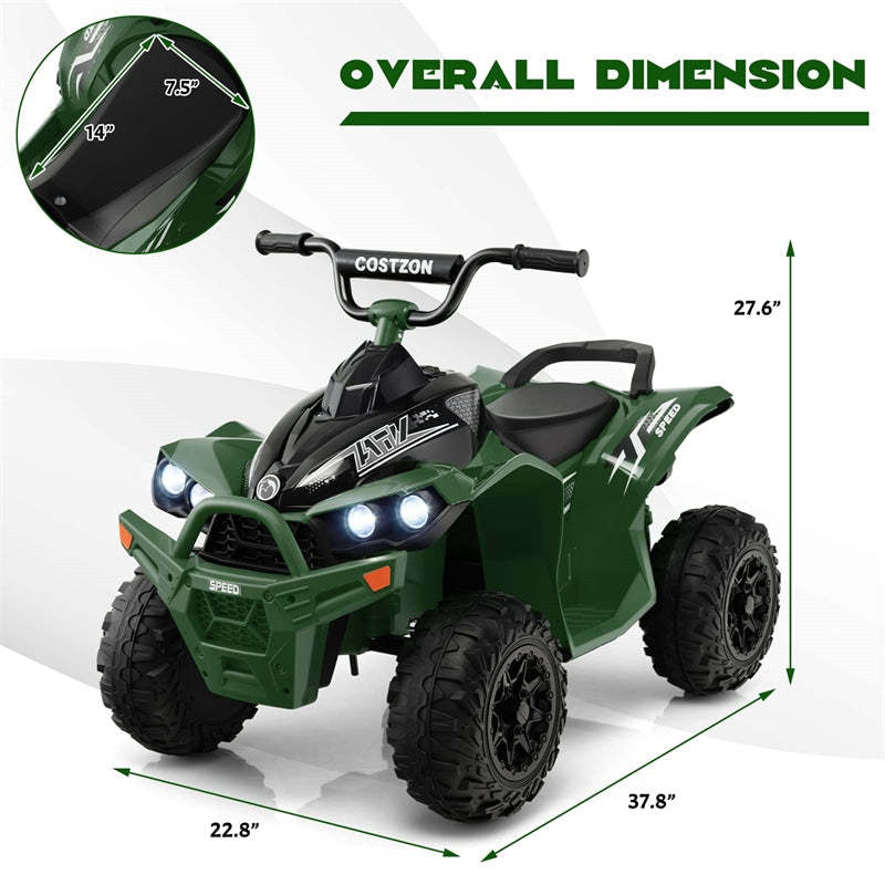 12V Kids Ride-On ATV, Battery Powered Electric 4-Wheeler Quad Car with Adjustable Speed, Lights & Treaded Tires for Boys & Girls
