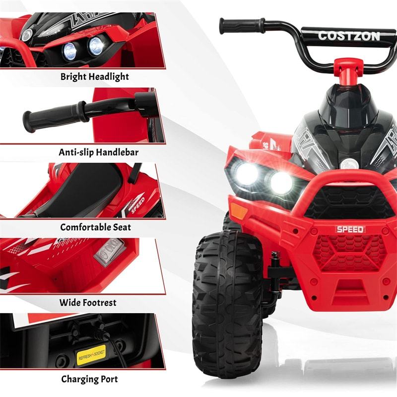 12V Kids Ride-On ATV, Battery Powered Electric 4-Wheeler Quad Car with Adjustable Speed, Lights & Treaded Tires for Boys & Girls