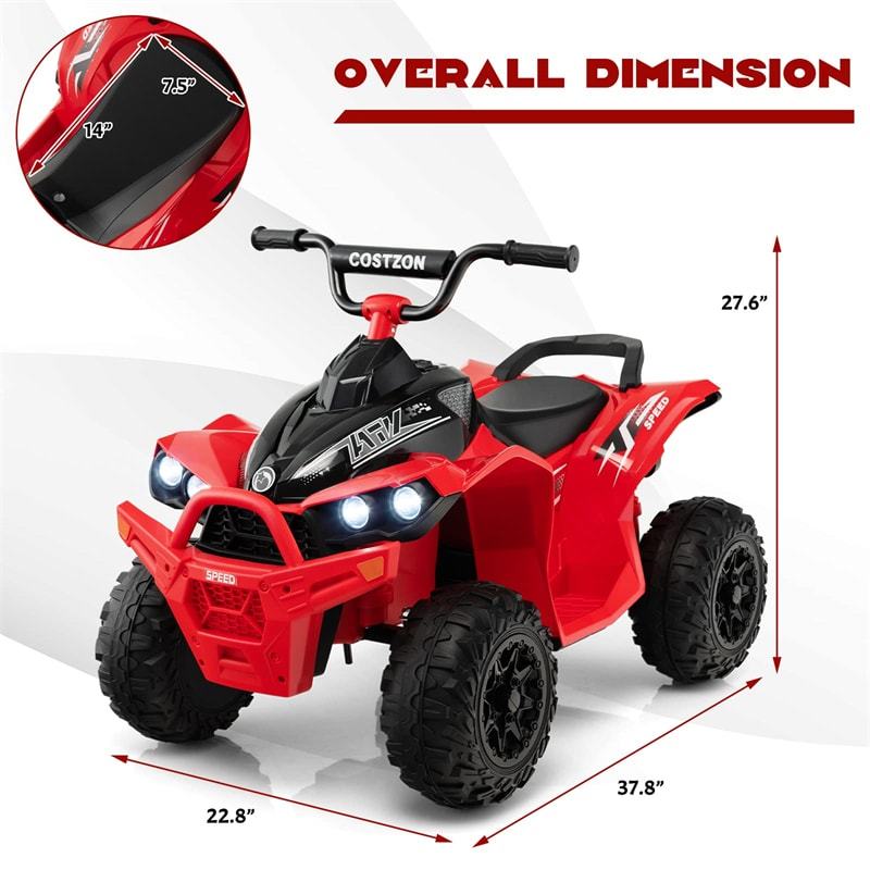 12V Kids Ride-On ATV, Battery Powered Electric 4-Wheeler Quad Car with Adjustable Speed, Lights & Treaded Tires for Boys & Girls