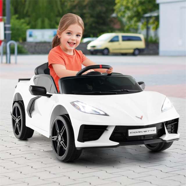 12V Kids Ride On Car Licensed Chevrolet Corvette C8 Electric Toy Car with Remote Control, Wireless Connection, Lights, Gift for Boys & Girls