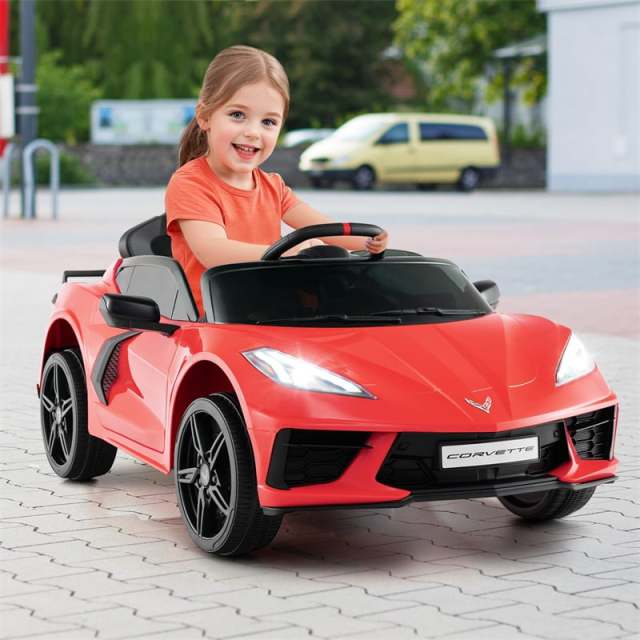 12V Kids Ride On Car Licensed Chevrolet Corvette C8 Electric Toy Car with Remote Control, Wireless Connection, Lights, Gift for Boys & Girls