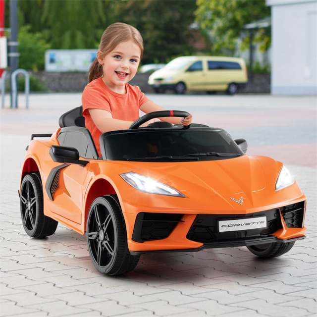 12V Kids Ride On Car Licensed Chevrolet Corvette C8 Electric Toy Car with Remote Control, Wireless Connection, Lights, Gift for Boys & Girls