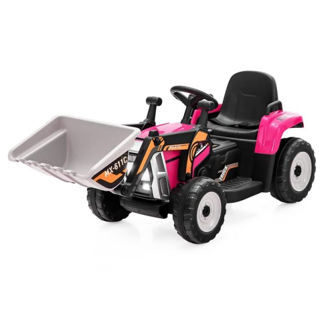 12V Kids Ride-On Excavator Tractor Car Electric Construction Vehicle with Adjustable Digging Bucket & Remote Control
