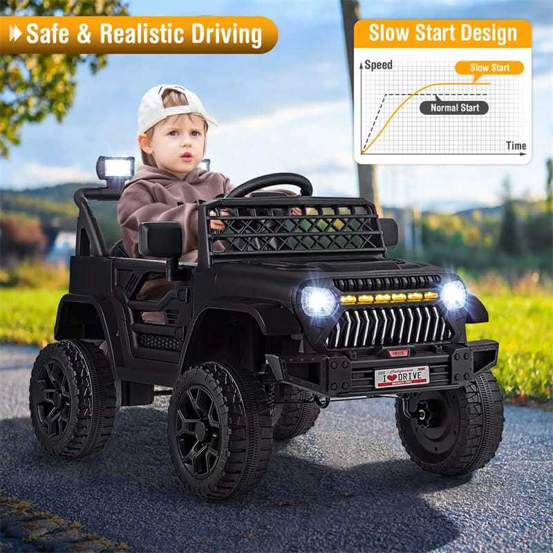 12V Kids Ride-On Truck, Electric Vehicle with Remote Control, Music & LED Lights, Battery Powered Toddler Ride-On Car for Boys & Girls 3+