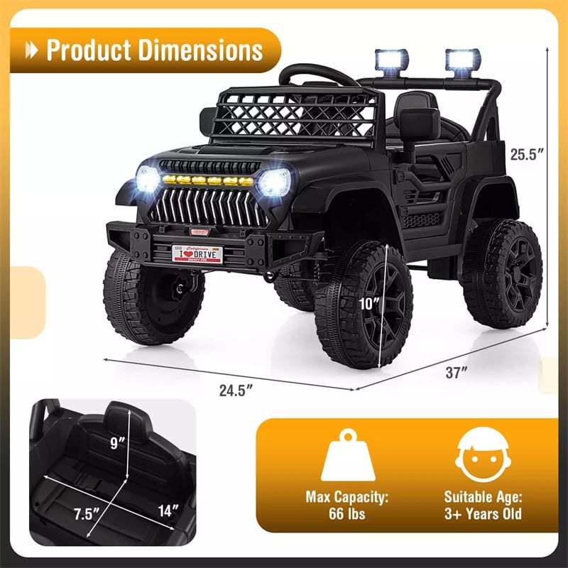 12V Kids Ride-On Truck, Electric Vehicle with Remote Control, Music & LED Lights, Battery Powered Toddler Ride-On Car for Boys & Girls 3+