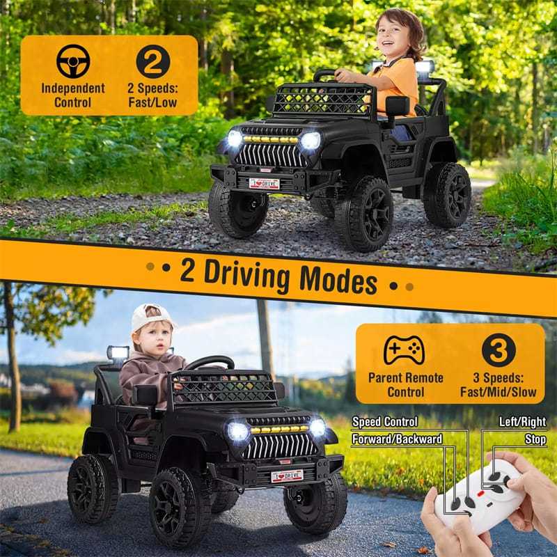12V Kids Ride-On Truck, Electric Vehicle with Remote Control, Music & LED Lights, Battery Powered Toddler Ride-On Car for Boys & Girls 3+