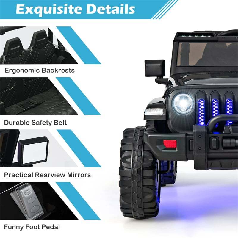 2-Seater Ride-On Truck for Kids, 12V Battery Powered Electric Vehicle with Remote Control & LED Lights, Ride-On Car for Boys Girls Gifts