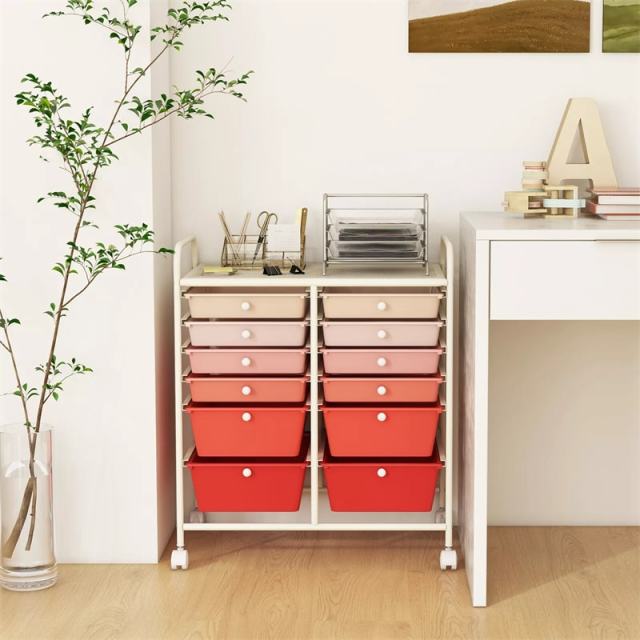 12-Drawer Rolling Storage Cart, Multipurpose Organizer Cart with Lockable Casters, Mobile Utility Cart for School Office Beauty Salon