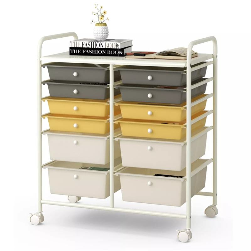 12-Drawer Rolling Storage Cart, Multipurpose Organizer Cart with Lockable Casters, Mobile Utility Cart for School Office Beauty Salon