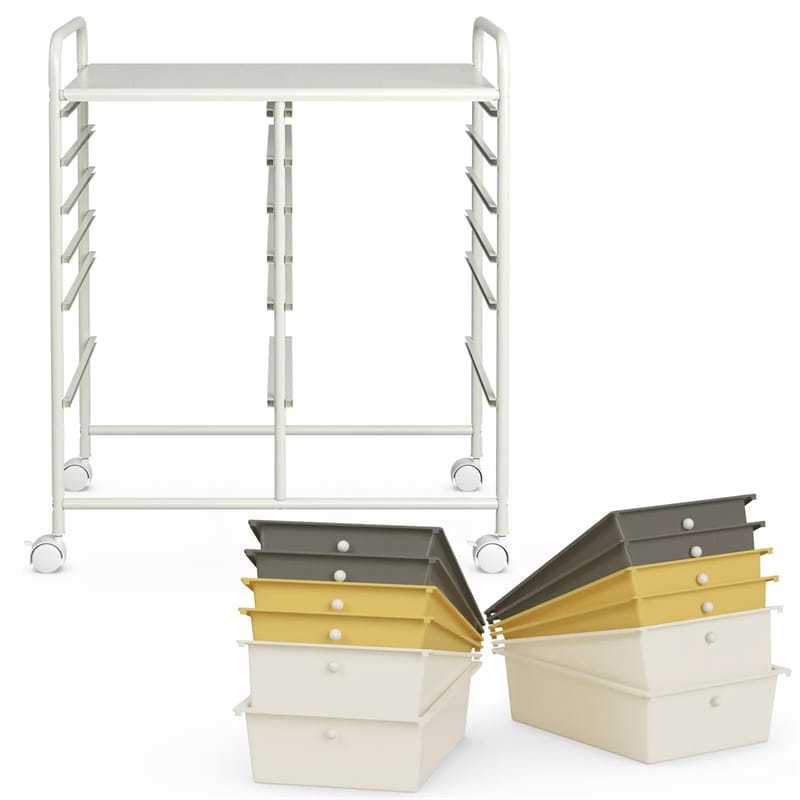 12-Drawer Rolling Storage Cart, Multipurpose Organizer Cart with Lockable Casters, Mobile Utility Cart for School Office Beauty Salon