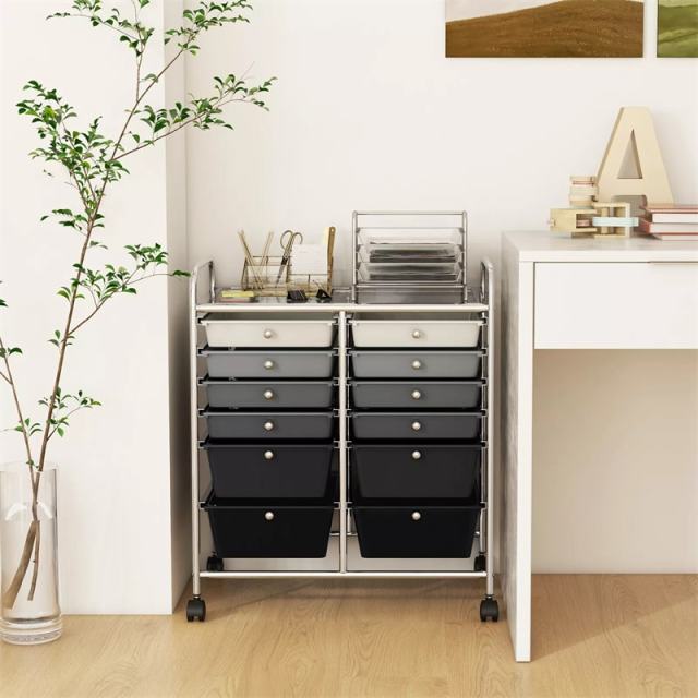12-Drawer Rolling Storage Cart, Multipurpose Organizer Cart with Lockable Casters, Mobile Utility Cart for School Office Beauty Salon