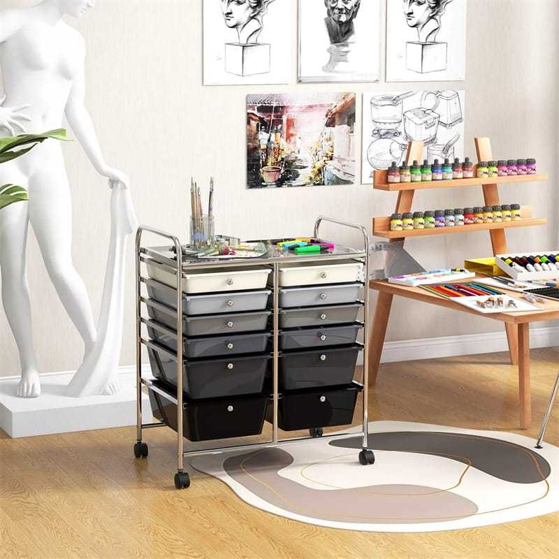 12-Drawer Rolling Storage Cart, Multipurpose Organizer Cart with Lockable Casters, Mobile Utility Cart for School Office Beauty Salon