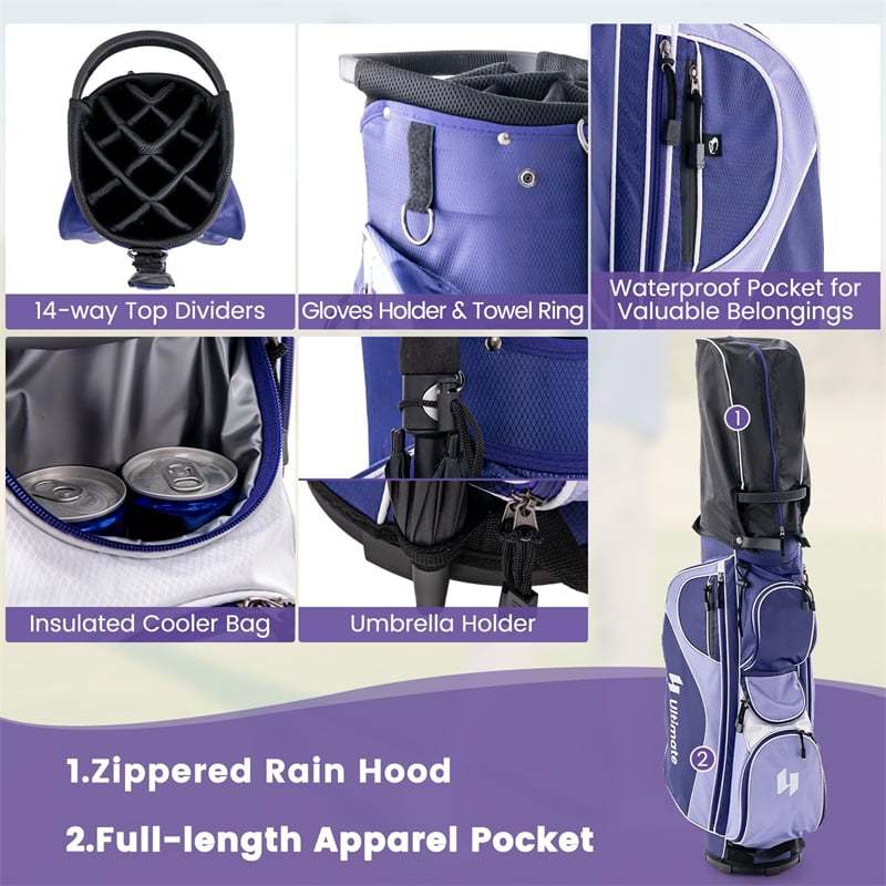 12 Pieces Women’s Complete Golf Club Set Right Hand, Golf Club Package Set with 460CC #1 Driver, Putter, Portable Golf Cart Bag & Rain Hood