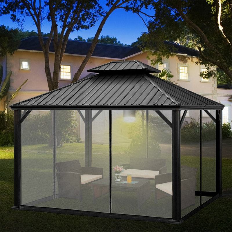 12' x 10' Double Vented Roof Hardtop Gazebo 2-Tier Outdoor Galvanized Steel Canopy