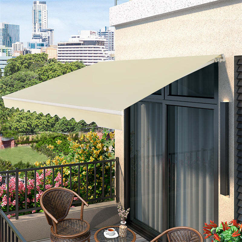 12x10FT Retractable Awning, Weather-Resistant Aluminum Sun Shade with Crank Handle, Patio Awning Cover for Balcony, Garden, Deck, RVs