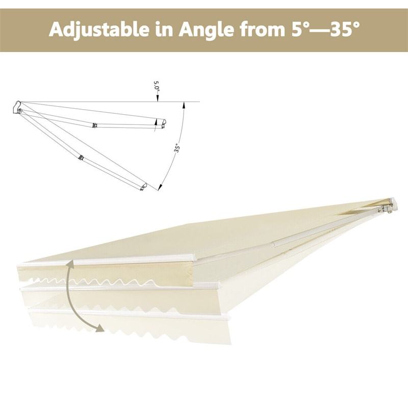 12x10FT Retractable Awning, Weather-Resistant Aluminum Sun Shade with Crank Handle, Patio Awning Cover for Balcony, Garden, Deck, RVs