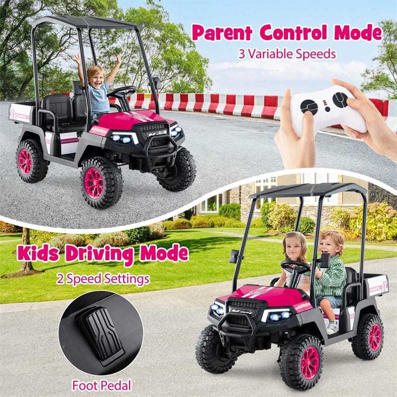 24V Kids Golf Cart, 4WD 2-Seater Electric Ride-On Car with Sun Shade, Storage Trunk, Remote Control & LED Lights for Boys & Girls Ages 3+