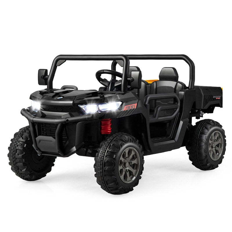 2-Seater Ride On Kids Car, 12V Off-Road UTV Electric Dump Truck with Remote, Dump Bed, Shovel & Rocking Function, Toddler Battery Ride On Toy