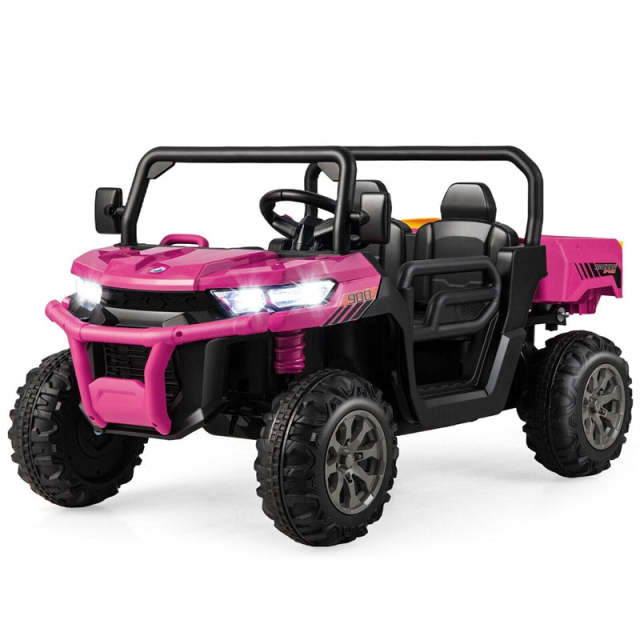 2-Seater Ride On Kids Car, 12V Off-Road UTV Electric Dump Truck with Remote, Dump Bed, Shovel & Rocking Function, Toddler Battery Ride On Toy