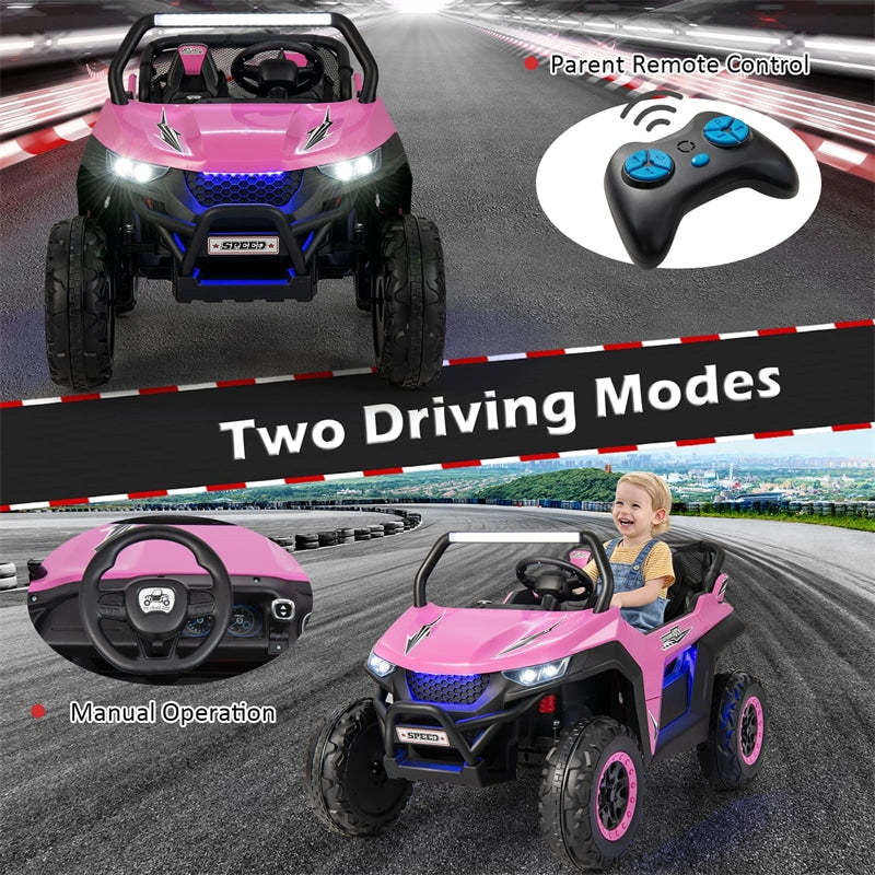 12V 2-Seater Ride On UTV, Kids Electric Vehicle with Remote Control, LED Lights, Music & Storage, Battery Powered Off-Road Car for 3-8 Years