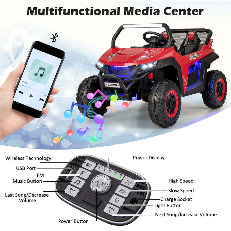 12V 2-Seater Ride On UTV, Kids Electric Vehicle with Remote Control, LED Lights, Music & Storage, Battery Powered Off-Road Car for 3-8 Years