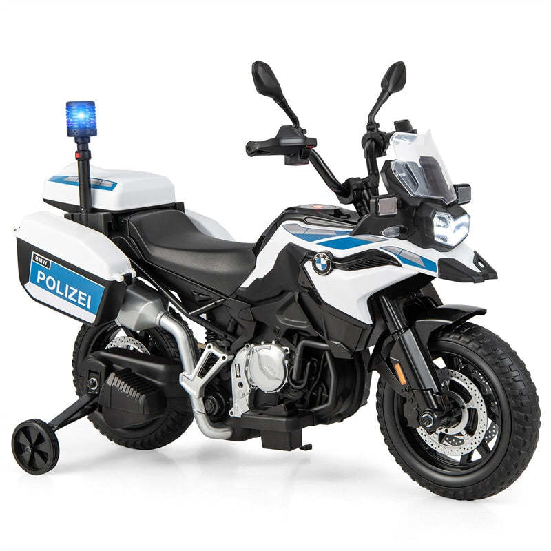 Kids Ride On Police Motorcycle Licensed BMW 12V Battery Powered Dirt Bike with Training Wheels & Siren Light