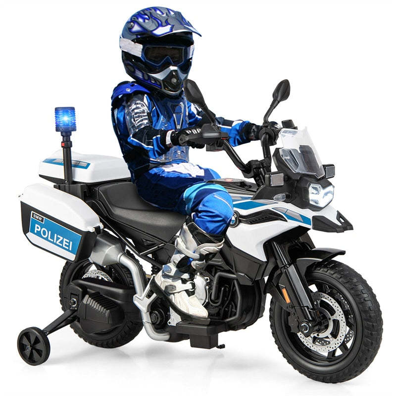 Kids Ride On Police Motorcycle Licensed BMW 12V Battery Powered Dirt Bike with Training Wheels & Siren Light