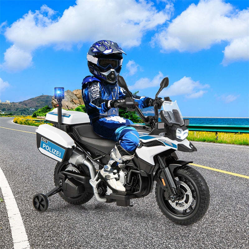 Kids Ride On Police Motorcycle Licensed BMW 12V Battery Powered Dirt Bike with Training Wheels & Siren Light