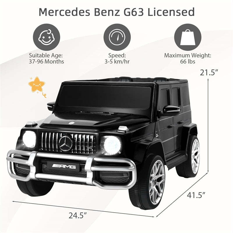 12V Kids Ride On Car, Licensed Mercedes-Benz G63 Electric Vehicle with Remote Control, Double Open Doors & Music, Battery Powered Ride On Toy
