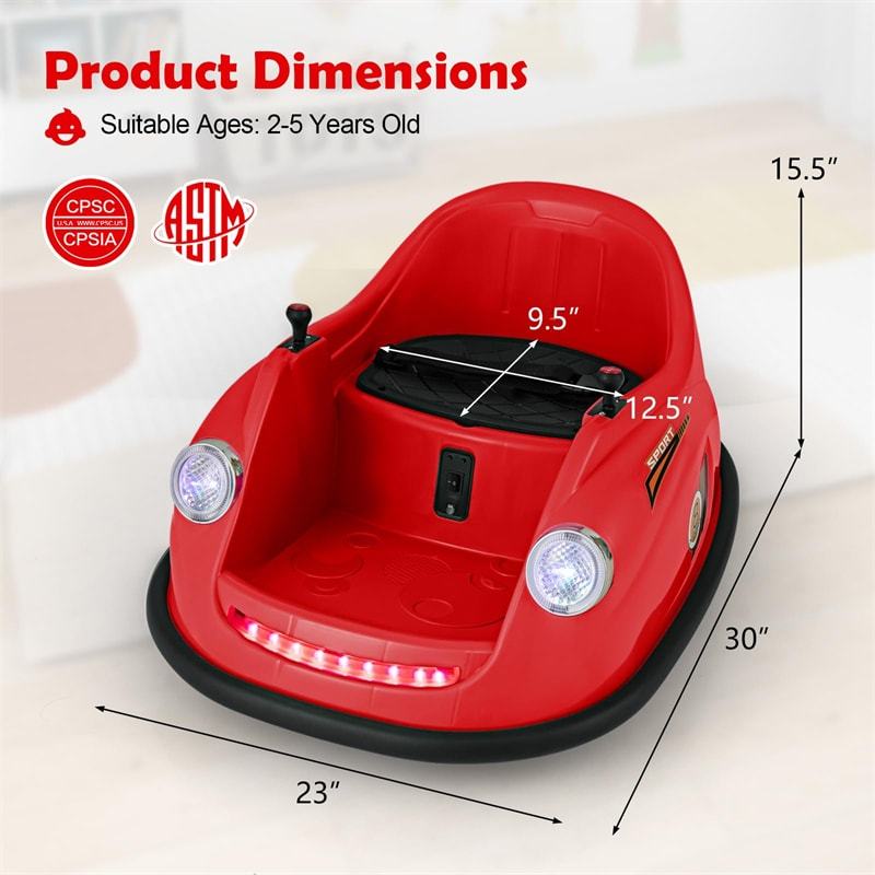 Kids Bumper Car 12V Electric Ride on Bumper Car 360° Spin with Remote Control, LED Lights, Battery Powered Baby Bumping Car Gift for Toddlers