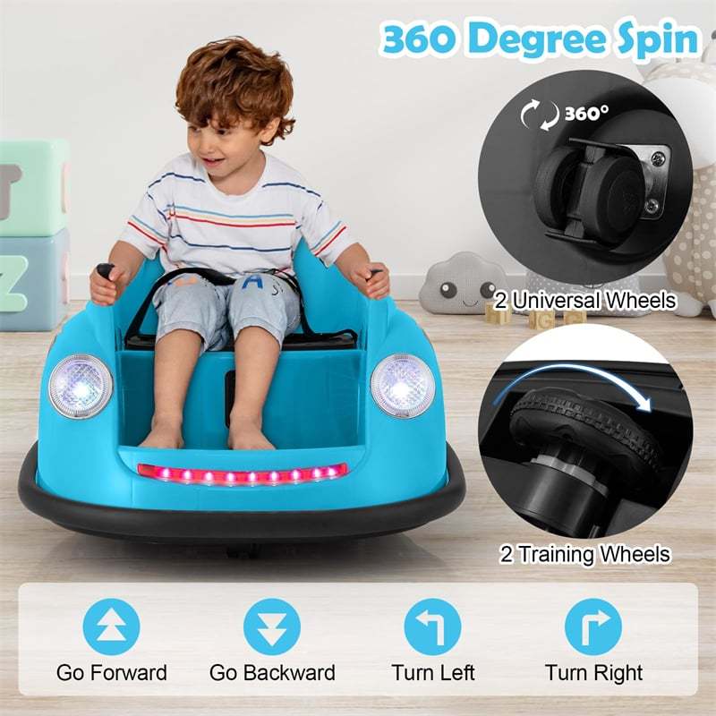 Kids Bumper Car 12V Electric Ride on Bumper Car 360° Spin with Remote Control, LED Lights, Battery Powered Baby Bumping Car Gift for Toddlers