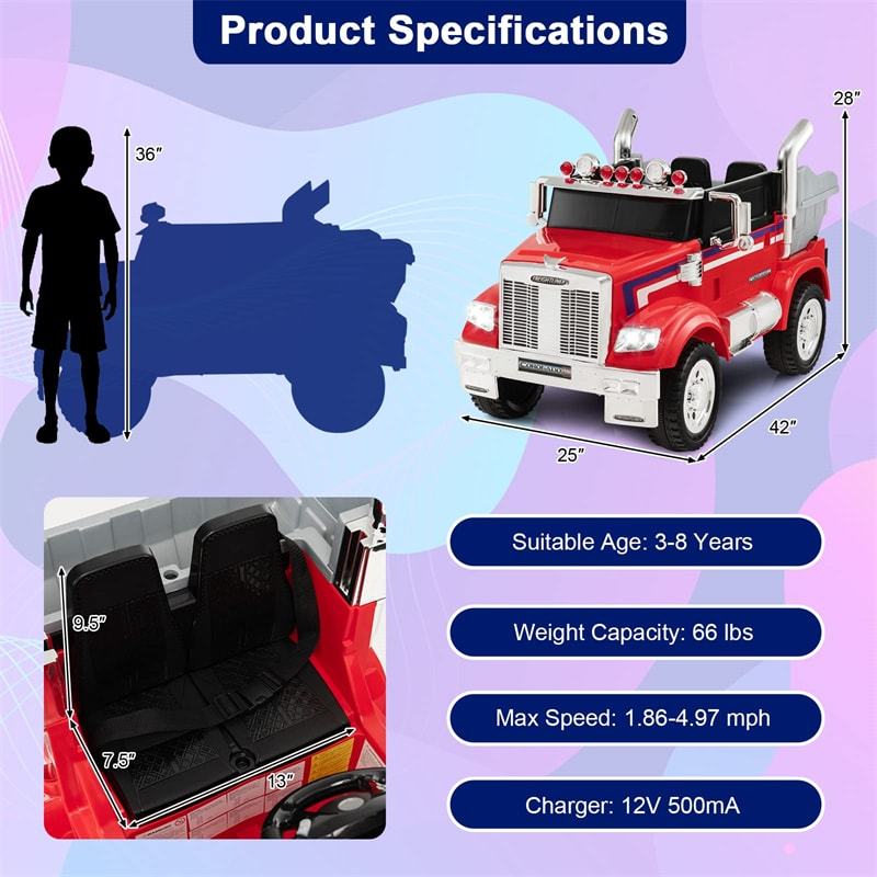 Electric Car for Kids 12V Licensed Freightliner Ride on Dump Truck with Remote Control & Rear Loader